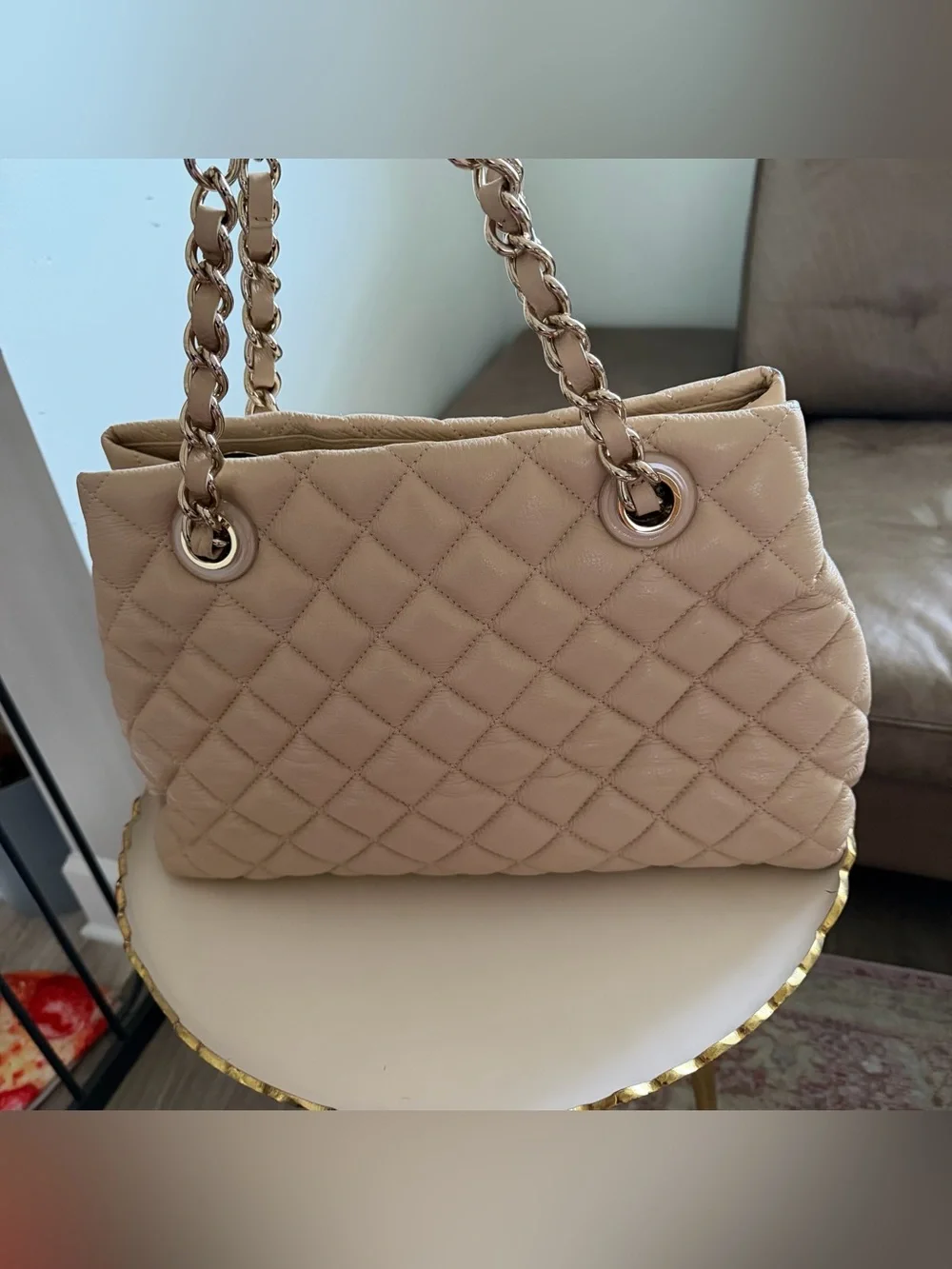 Vintage Kate Spade Gold Coast Maryanne Quilted Leather Tote Bag Cashew Beige EUC